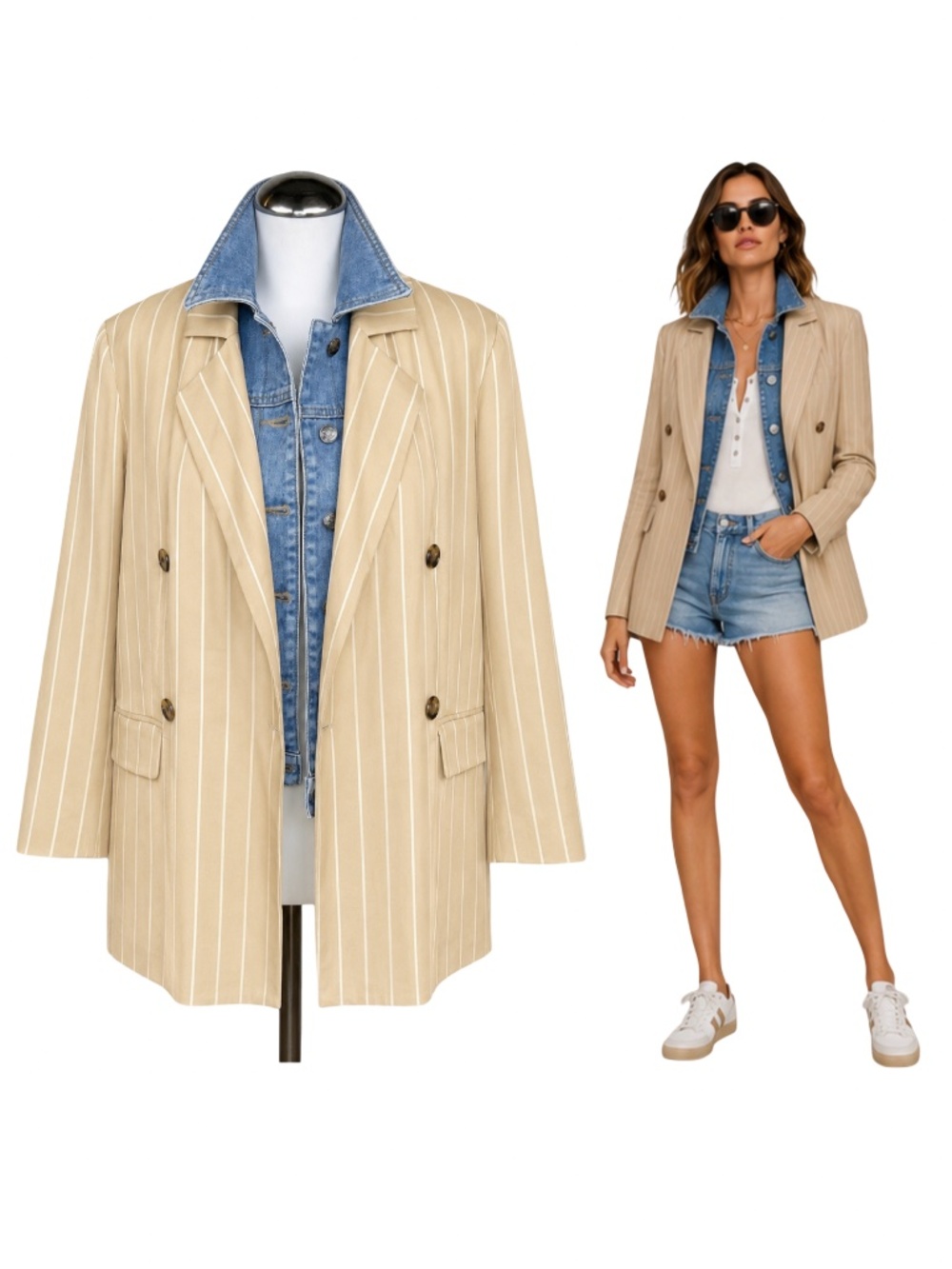 Oversize Camel Stripe Blazer Size 8 – Compatible with Veronica Beard & BRUNNE